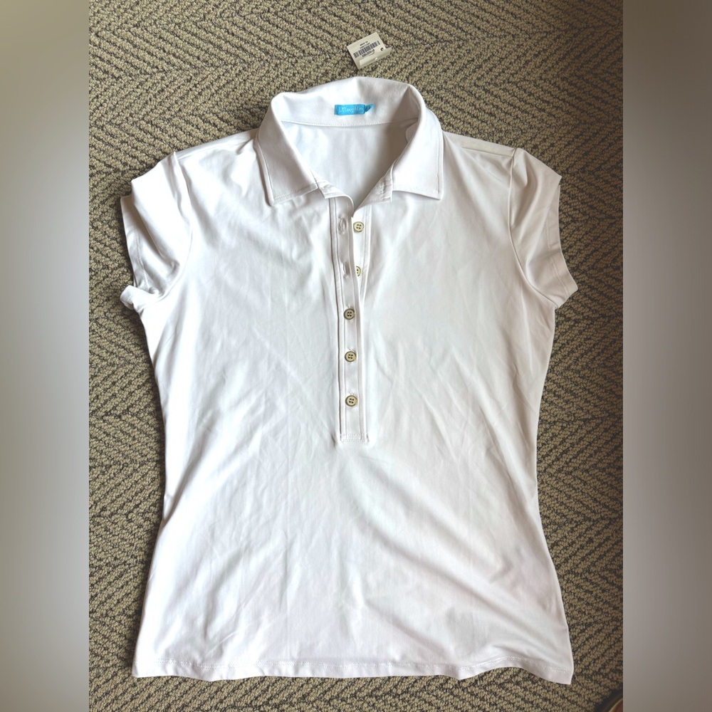J. McLaughlin White Court Cap Sleeve Polo Top Size Small NWT $148
